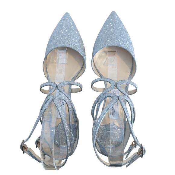 Jimmy Choo Lancer 35 Silver Glitter Pointed Toe Kitten Heel 39 - Picture 4 of 10